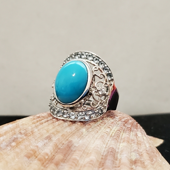 Sterling Turquoise Blue Topaz Ring 7.25 - Picture 5 of 15